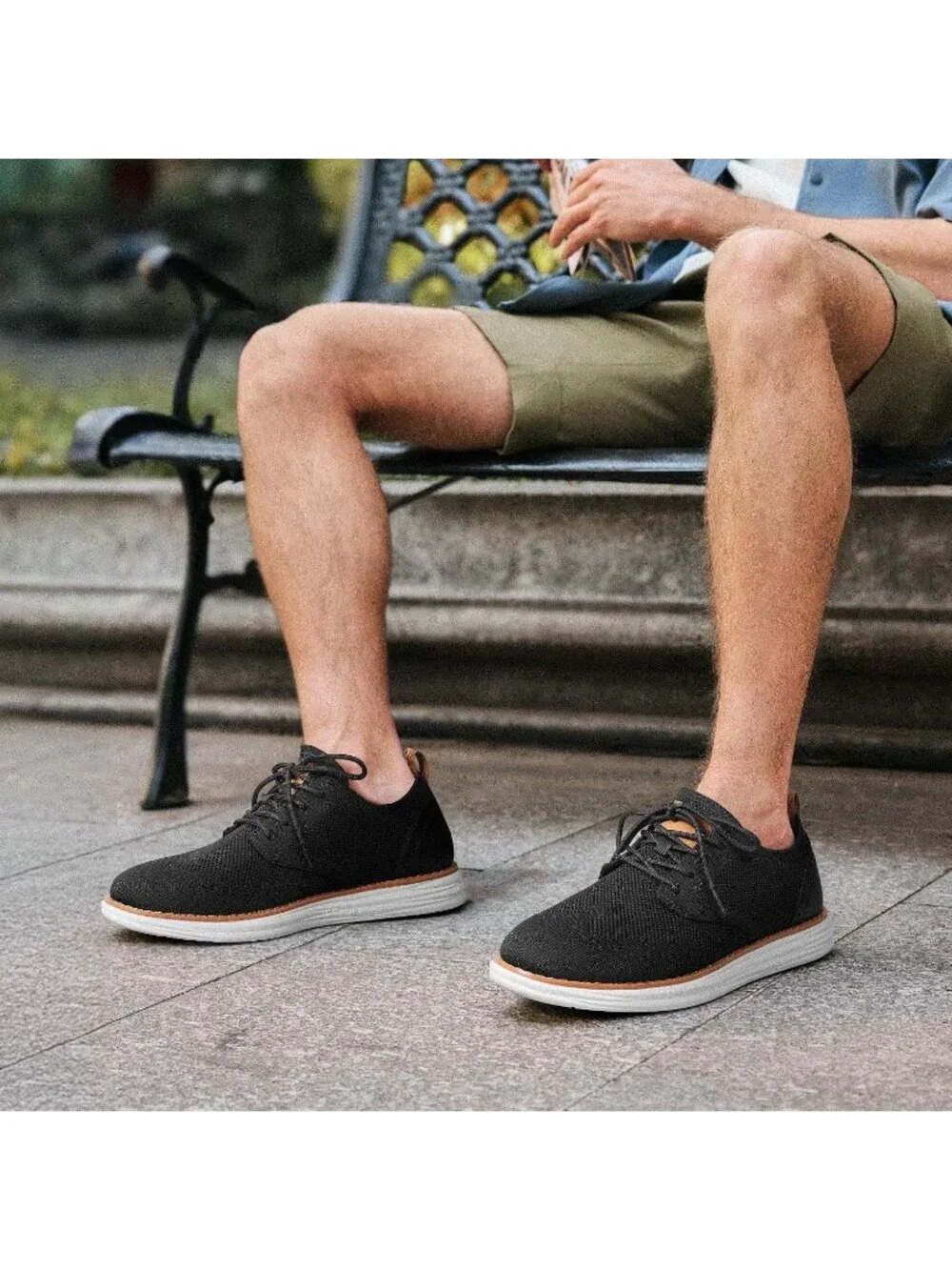 Men's Black White Knit Mesh Dress Sneakers Lace Up Casual Walking Oxford Shoes
